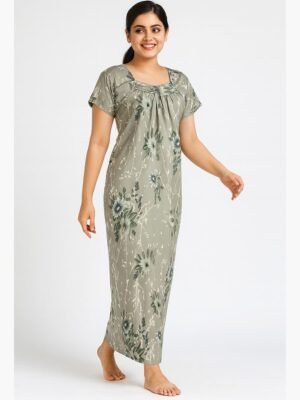 Women’s Satin Printed Full Length Nighty – Pearl