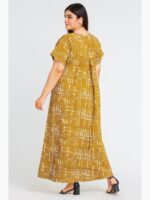 Women’s Cotton Printed Full Length Nighty – Mustard Yellow