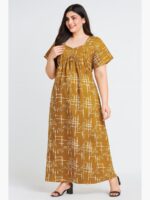 Women’s Cotton Printed Full Length Nighty – Mustard Yellow