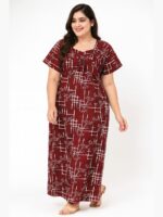 W-NY-162-02-MR-3XL-F Women’s Cotton Printed Full Length Nighty – Maroon