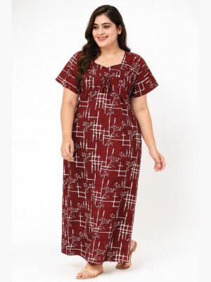 Women’s Cotton Printed Full Length Nighty – Maroon