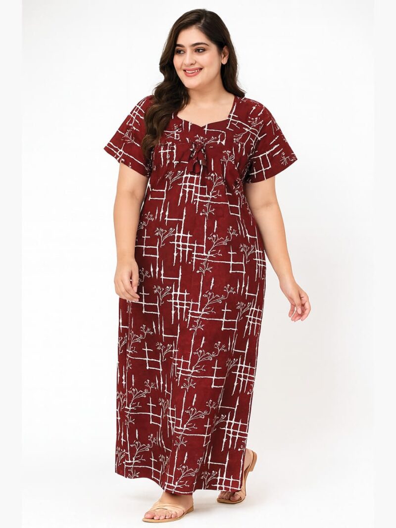 W-NY-162-02-MR-3XL-F Women’s Cotton Printed Full Length Nighty – Maroon