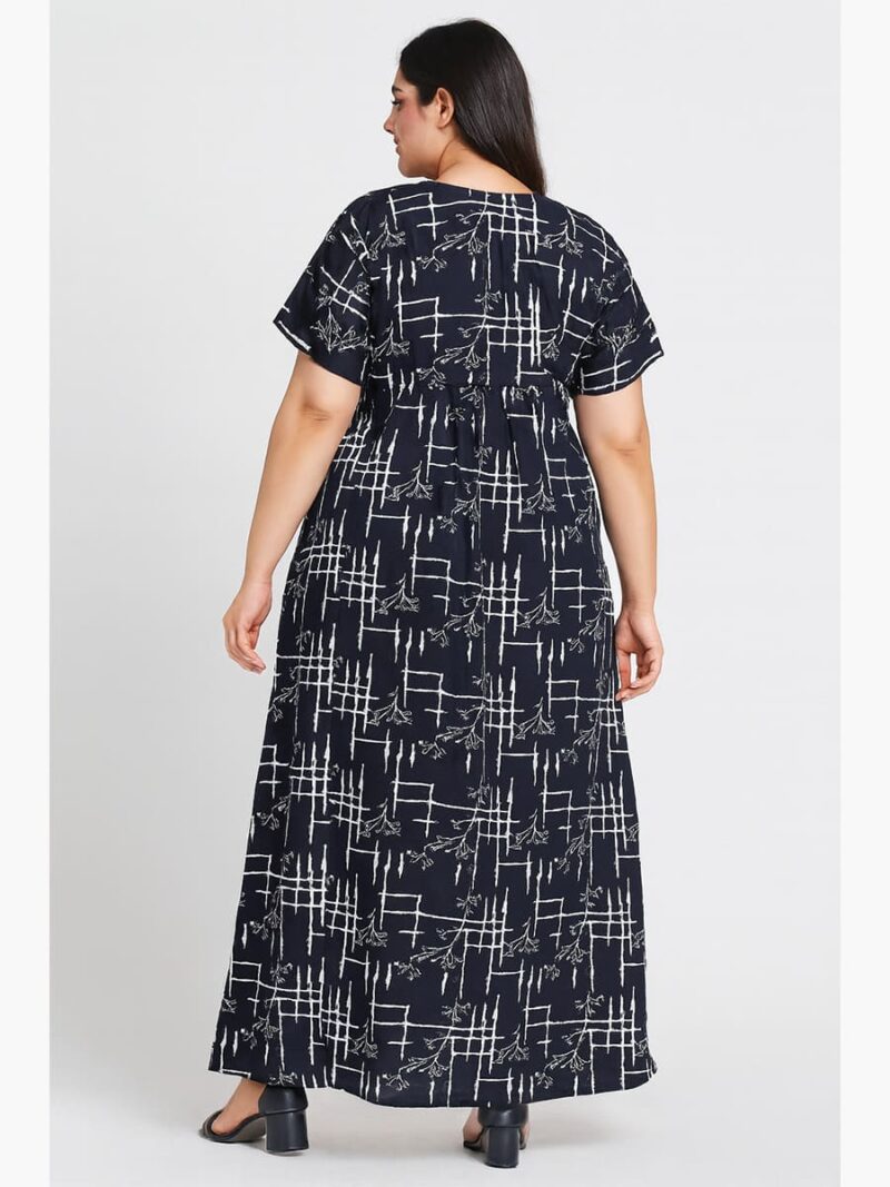 Women’s Cotton Printed Full Length Nighty – Navy Blue