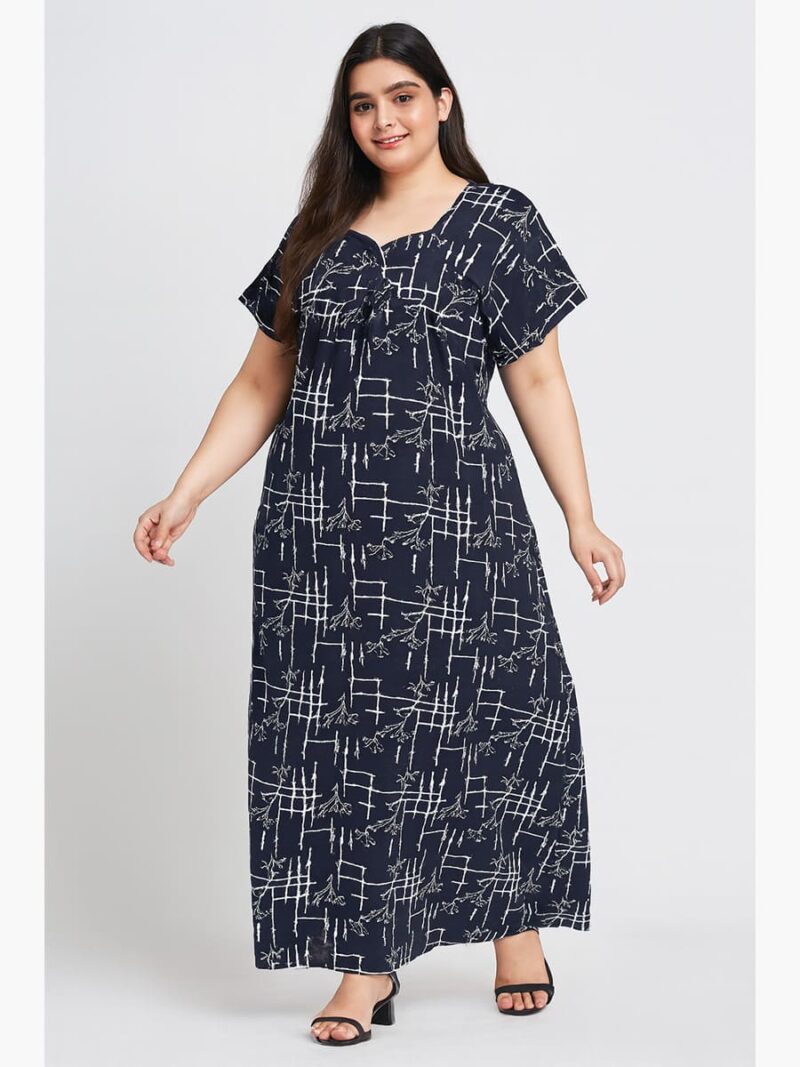 W-NY-162-04-NB-3XL-F Women’s Cotton Printed Full Length Nighty – Navy Blue