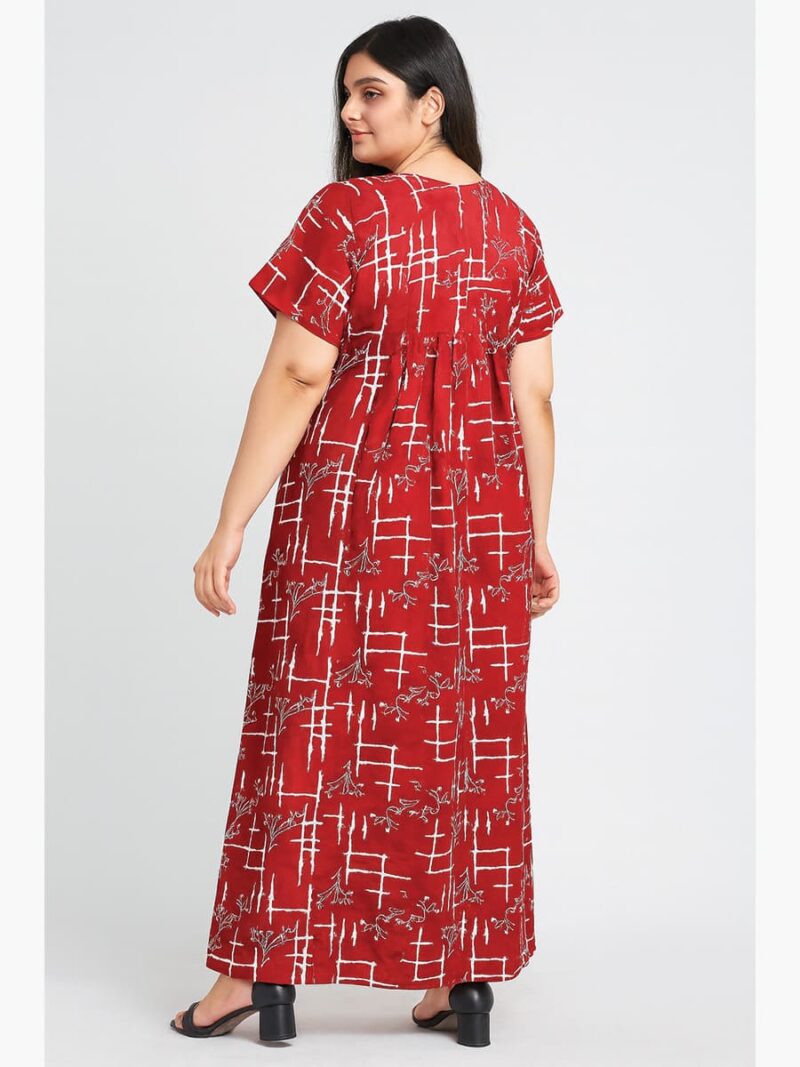 Women’s Cotton Printed Full Length Nighty – Red