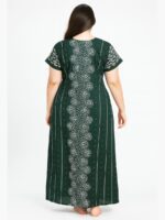 Women’s Cotton Zipper Printed Nighty – Green