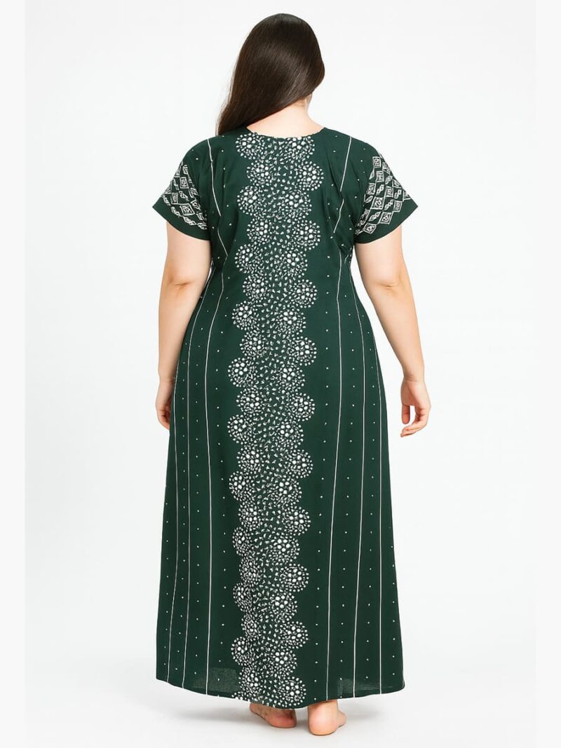 Women’s Cotton Zipper Printed Nighty – Green