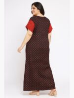 Women’s Cotton Front Full Open Nighty - Black & Red