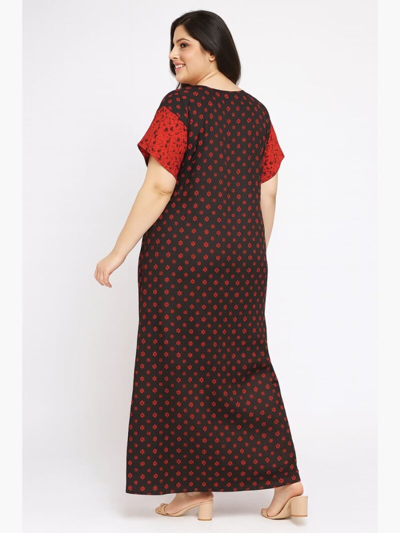 Women’s Cotton Front Full Open Nighty - Black & Red
