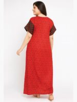 W-NY-165-02-RD-3XL-B Women’s Cotton Front Full Open Nighty - Red & Black