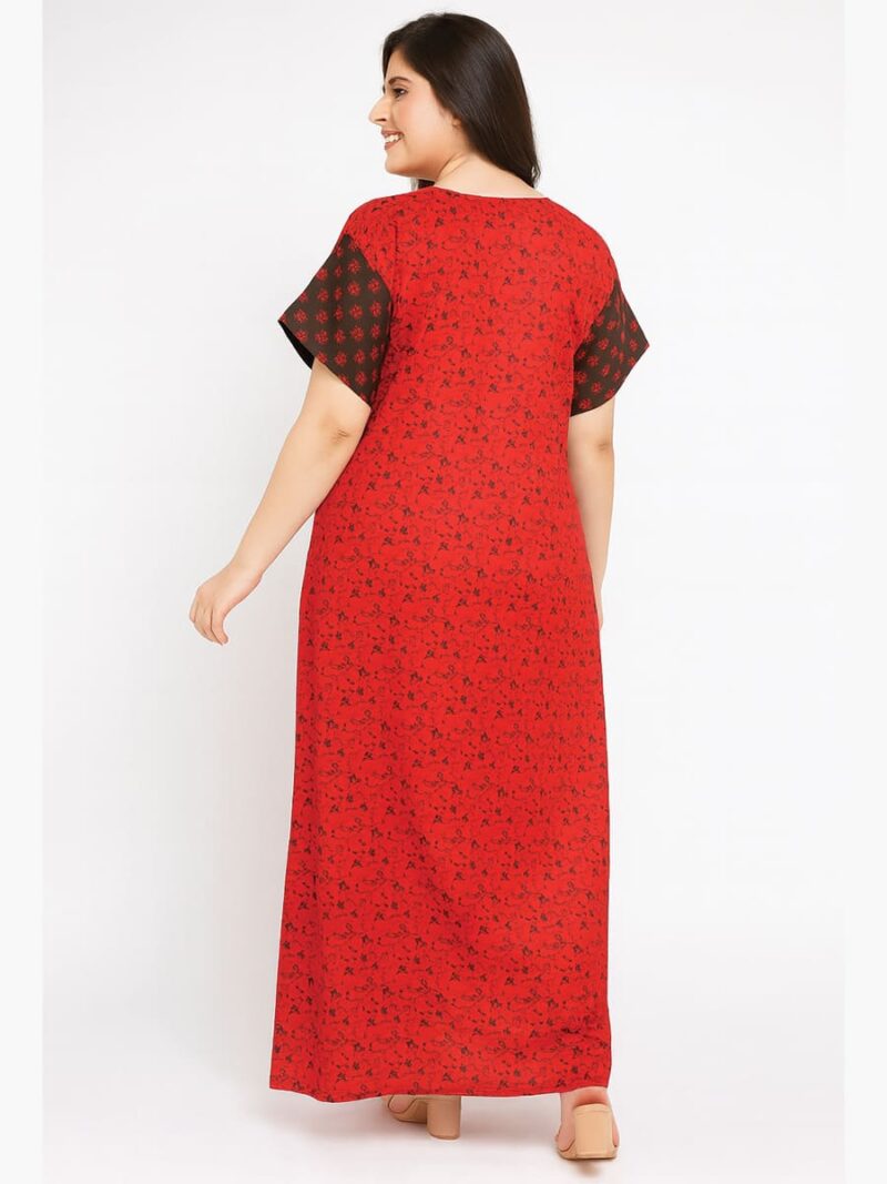 Women’s Cotton Front Full Open Nighty - Red & Black