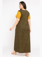 W-NY-165-03-OG-3XL-B Women’s Cotton Front Full Open Nighty - Olive Green & Tangerine