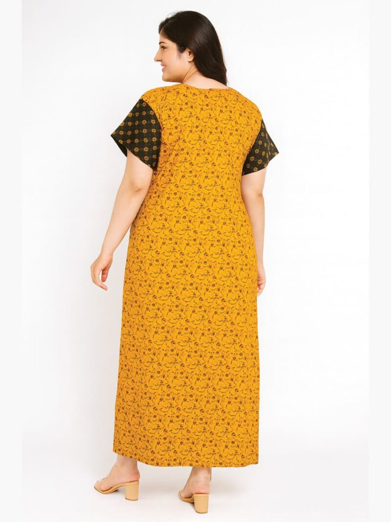 Women’s Cotton Front Full Open Nighty - Tangerine & Olive Green