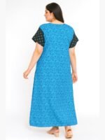 Women’s Cotton Front Full Open Nighty - Blue & Black