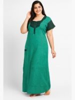 Women’s Cotton Floral Zipper Nighty - Green