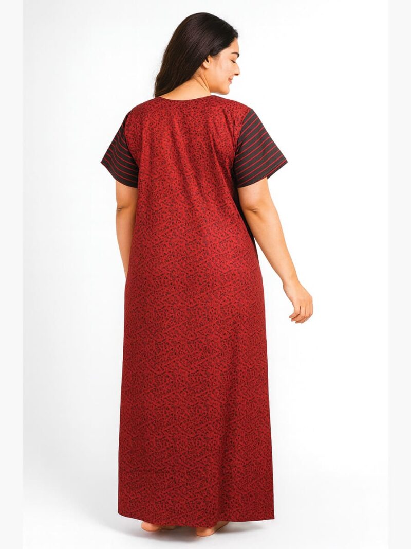 Women’s Cotton Floral Zipper Nighty - Red