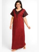 Women’s Cotton Floral Zipper Nighty - Red