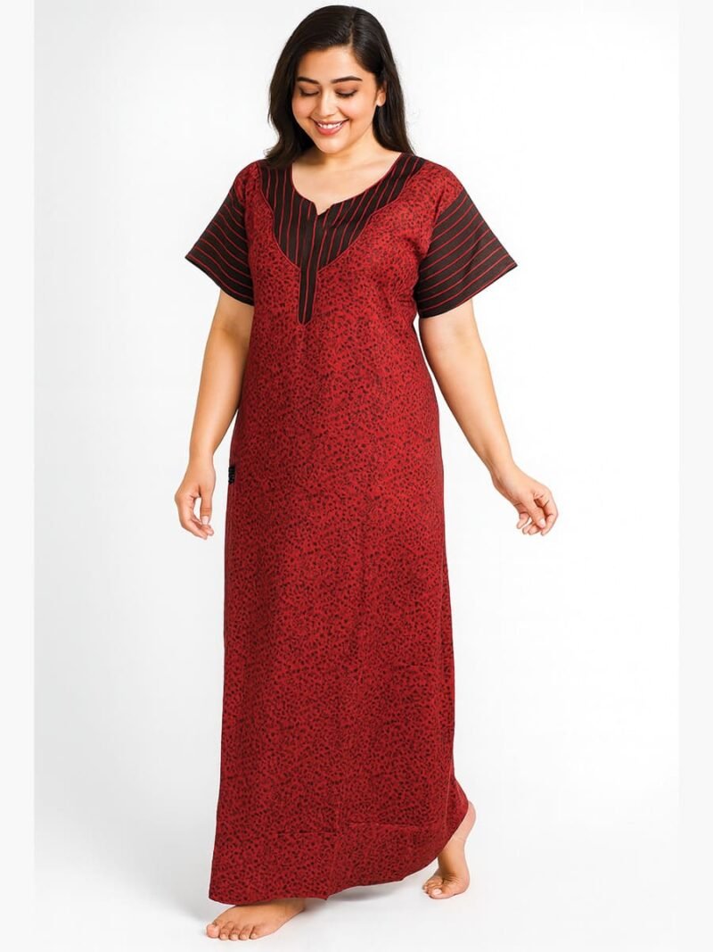 Women’s Cotton Floral Zipper Nighty - Red