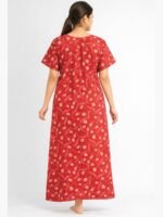 Women’s Cotton Embroidered Zipper Nighty – Cerise