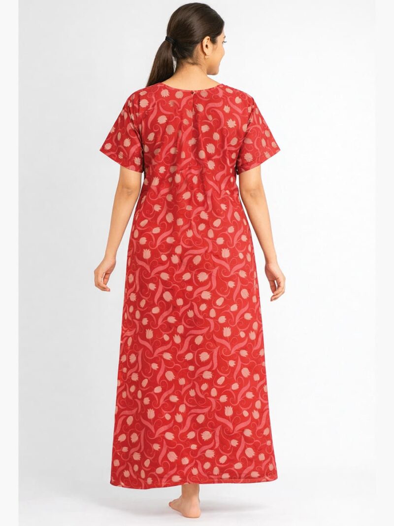 Women’s Cotton Embroidered Zipper Nighty – Cerise