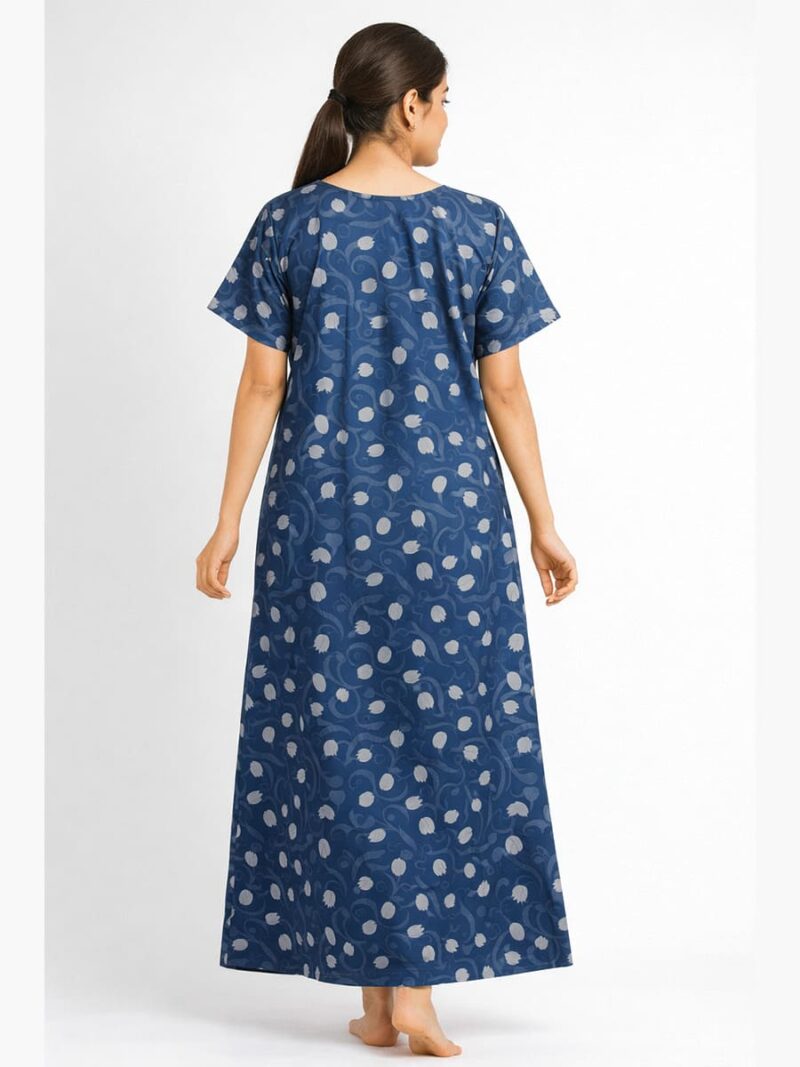 Women’s Cotton Embroidered Zipper Nighty – Teal