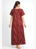 Women’s Cotton Embroidered Zipper Nighty – Maroon