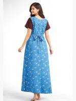 Women’s Cotton Feeding Nighty Concealed Double Side Zippers - Blue