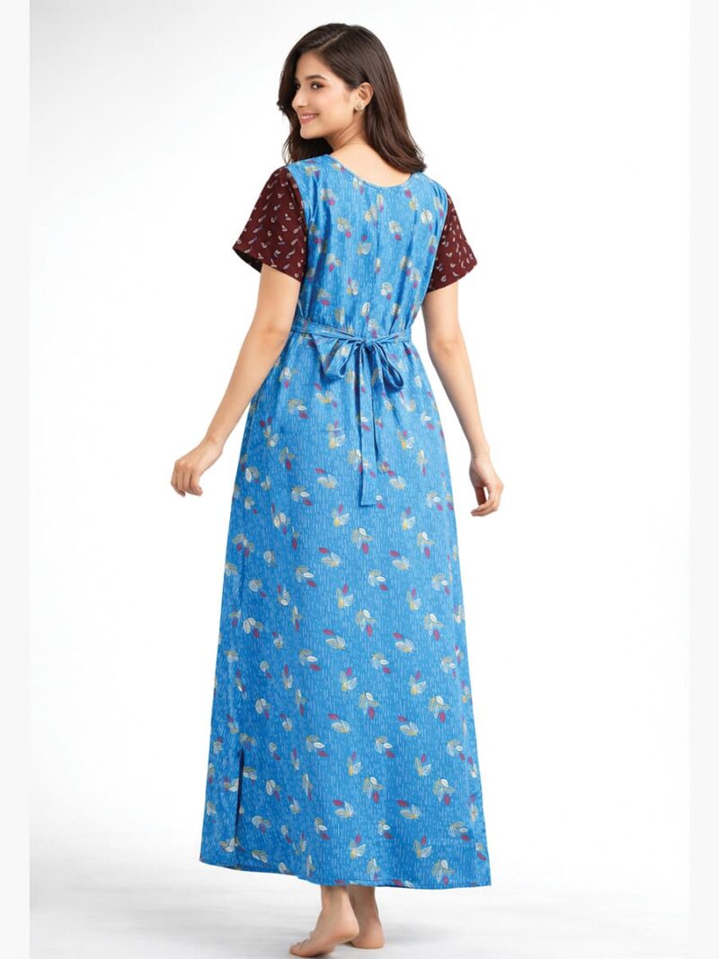 Women’s Cotton Feeding Nighty Concealed Double Side Zippers - Blue
