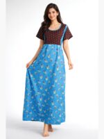 Women’s Cotton Feeding Nighty Concealed Double Side Zippers - Blue