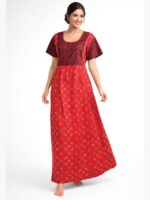 W-NY-169-04-RD-XL-F Women’s Cotton Feeding Nighty Concealed Double Side Zippers - Red