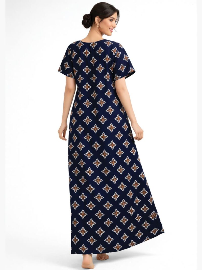 Women’s Cotton Feeding Nighty Concealed Double Side Zippers - Navy Blue