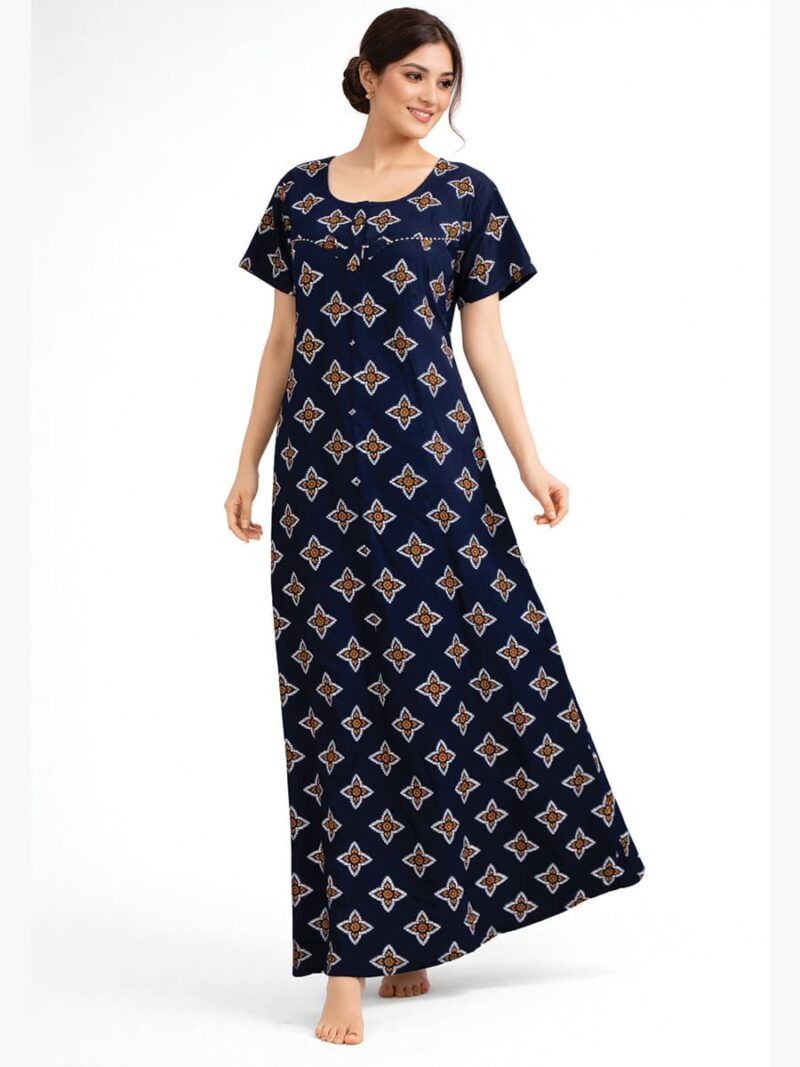 W-NY-170-01-NB-XL-F Women’s Cotton Feeding Nighty Concealed Double Side Zippers - Navy Blue