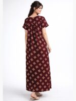 Women’s Cotton Feeding Nighty Concealed Double Side Zippers - Maroon