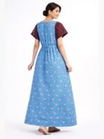 Women Cotton Feeding Nighty, Double Side Zipper - Blue