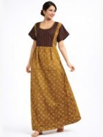 Women Cotton Feeding Nighty, Double Side Zipper - Brown