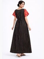 Women Cotton Feeding Nighty, Double Side Zipper - Black