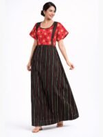 Women Cotton Feeding Nighty, Double Side Zipper - Black