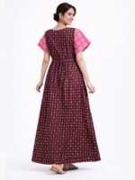 Women Cotton Feeding Nighty, Double Side Zipper - Maroon