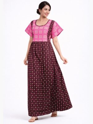 Women Cotton Feeding Nighty, Double Side Zipper - Maroon