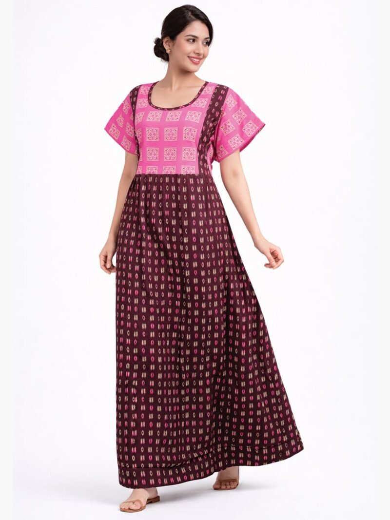 Women Cotton Feeding Nighty, Double Side Zipper - Maroon