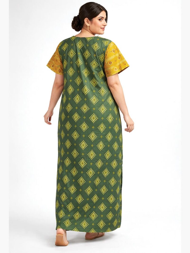 Women's Cotton Printed Zipper Nighty – Green