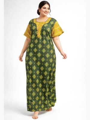 Women's Cotton Printed Zipper Nighty – Green