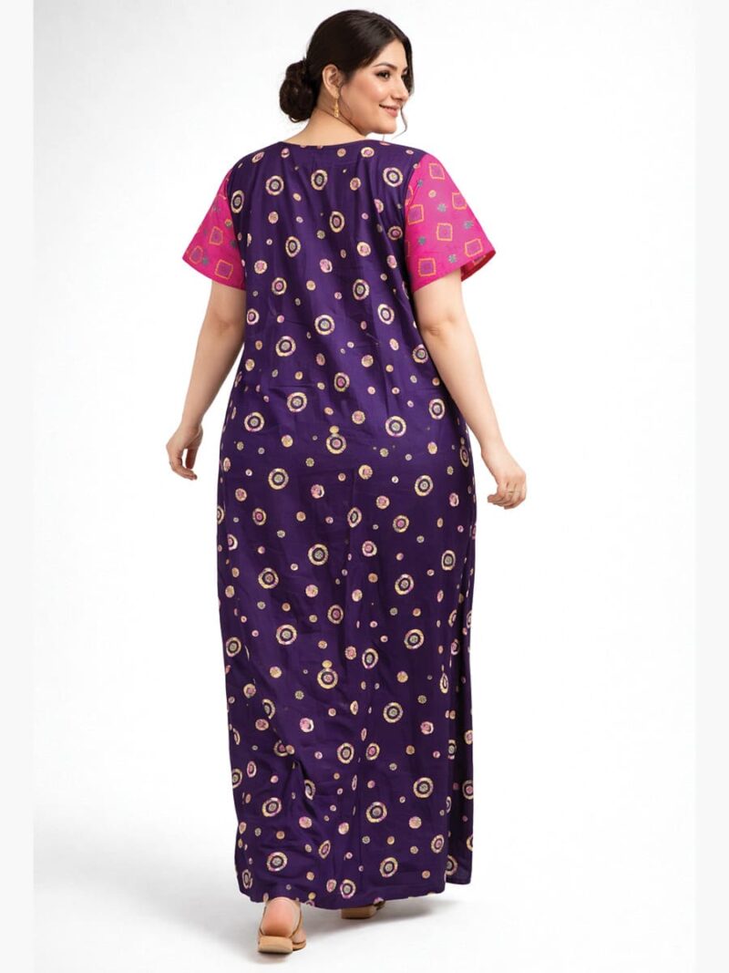 Women's Cotton Printed Zipper Nighty – Purple