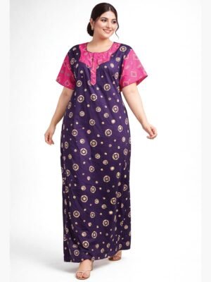 Women's Cotton Printed Zipper Nighty – Purple