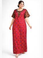 W-NY-172-03-RBY-3XL-F Women's Cotton Printed Zipper Nighty – Raspberry
