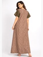 Women's Cotton Printed Zipper Nighty – Brown
