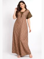 Women's Cotton Printed Zipper Nighty – Brown