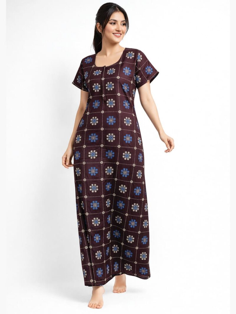 W-NY-173-03-CF-XXL-F Women Cotton Feeding Nighty, Double Side Zipper - CoffeeWomen Cotton Feeding Nighty, Double Side Zipper - Coffee