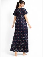 W-NY-173-05-NB-XXL-B Women Cotton Feeding Nighty, Double Side Zipper - Navy Blue