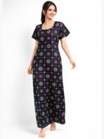 W-NY-173-05-NB-XXL-F Women Cotton Feeding Nighty, Double Side Zipper - Navy Blue